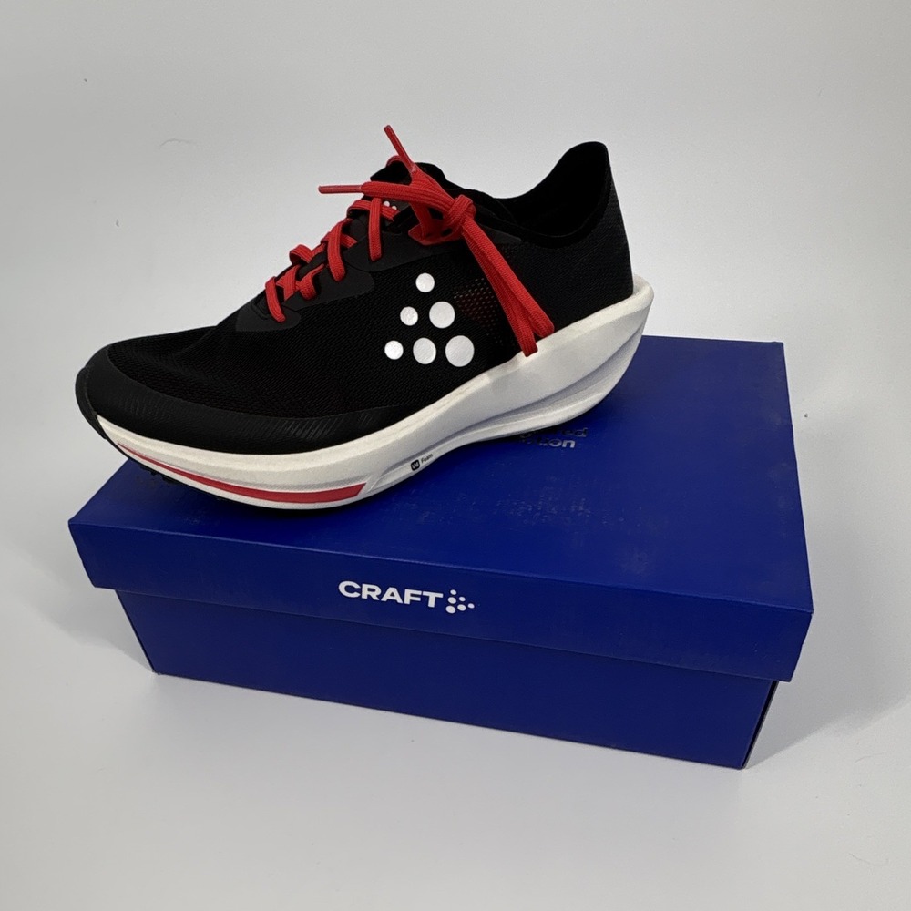 CRAFT Men's Black Red White Low Top Lace-Up Running Athletic Sneakers - Picture 8 of 9